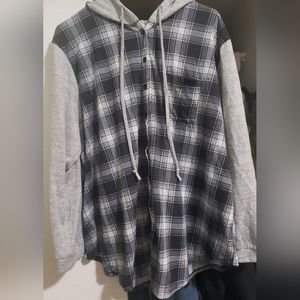 Hooded Plaid Button Up